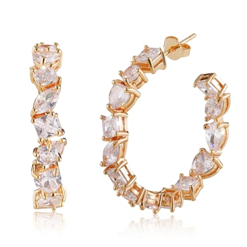 Richapex Goldene Ohrringe Damen, 18K Vergoldet Creolen Dupes mit Zirkonia Tropfen Ohrringe Hängend Earrings for Women von Richapex