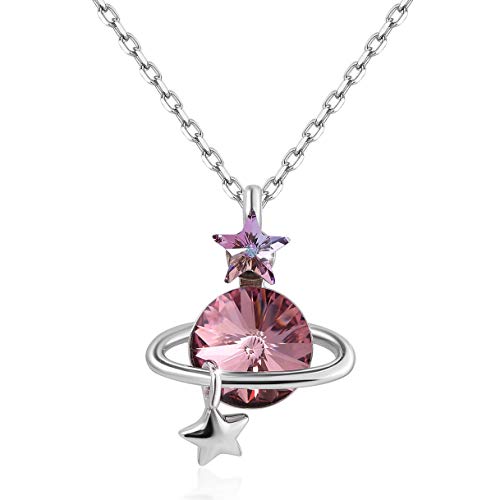 Richapex Halskette Rosa Zirkonia Planet Anhänger Halskette Damen Halskette Necklace für Frauen Kristall Geschenke Schmuck Hypoallergen Ketten von Richapex