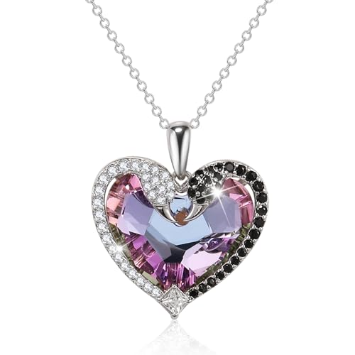 Richapex Herz Halskette Damen 925 Silber Violett Kristall Anhänger Schwan Ketten mit Zirkon Schmuck Geschenk für Damen von Richapex