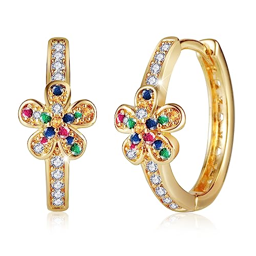 Richapex Ohrringe Gold Creolen Damen Ohrringe Blume Earrings for Women Kristalle Ohrringe Hängend Ohrringe für Frauen Gold Hoop Ohrringe Hypoallergen Jewelly Schmuck BlumenOhrringe von Richapex