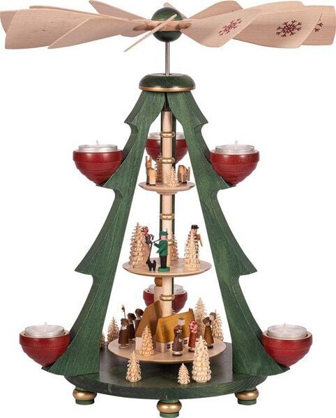 Richard Glässer Baum- Pyramide grün für Teelichter aus dem Erzgebirge von Richard Glässer