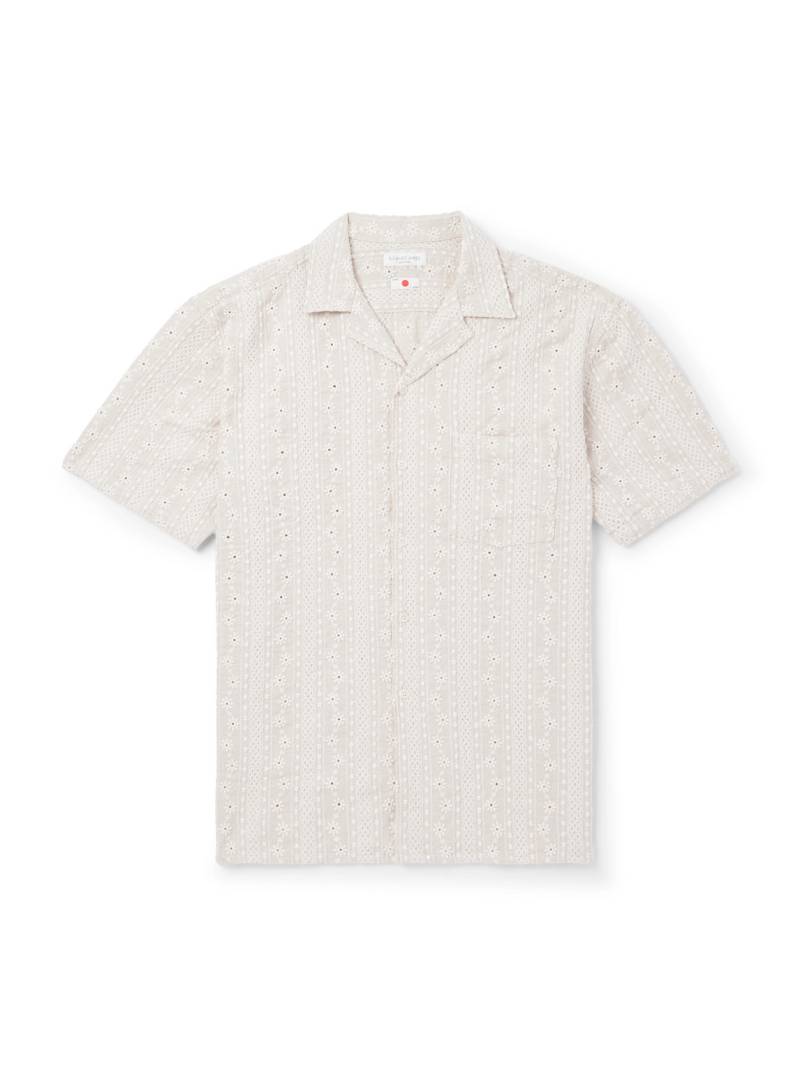 Richard James - Camp-Collar Embroidered Cotton and Linen-Blend Shirt - Men - Neutrals - L von Richard James