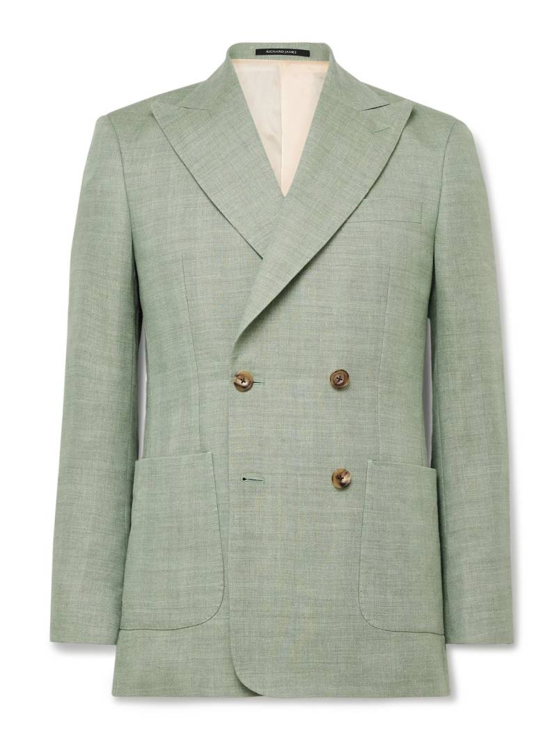 Richard James - Hepworth Double-Breasted Herringbone Linen and Wool-Blend Suit Jacket - Men - Green - UK/US 36 von Richard James