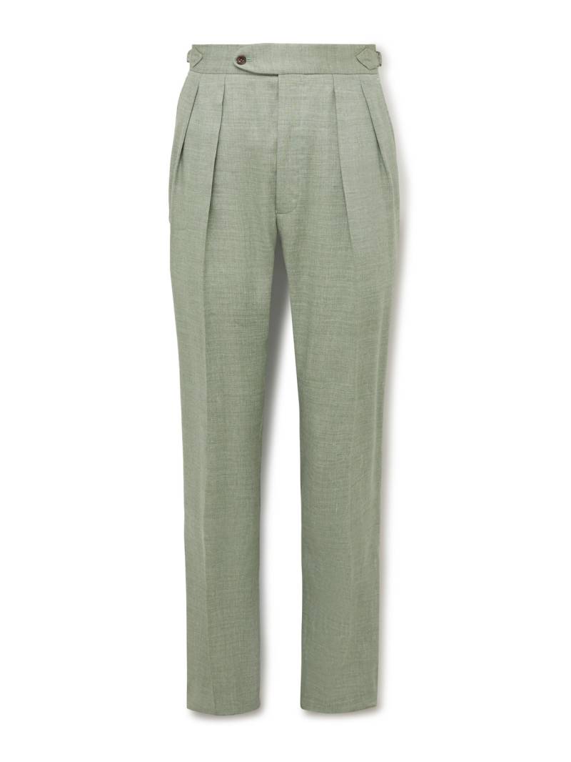 Richard James - Hepworth Straight-Leg Pleated Herringbone Linen and Wool-Blend Suit Trousers - Men - Green - UK/US 38 von Richard James