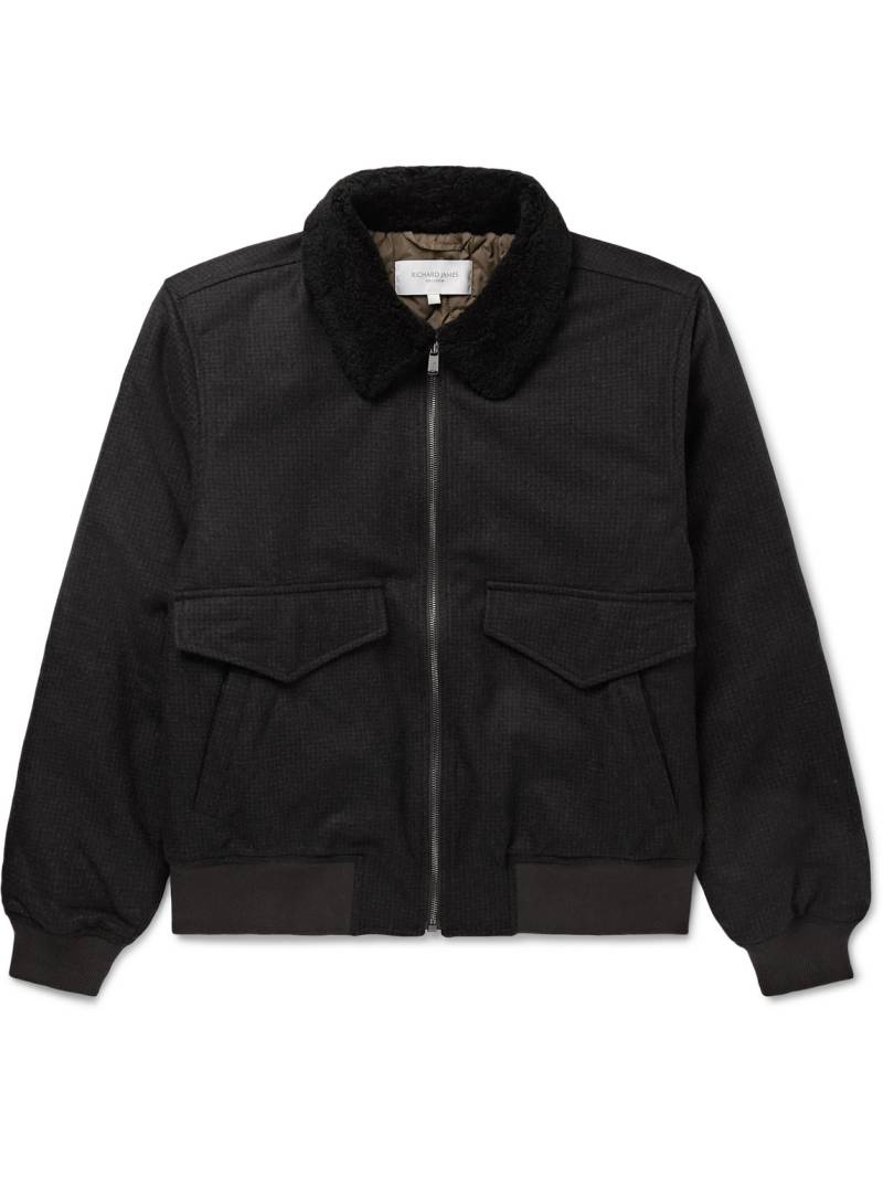 Richard James - Shearling-Trimmed Puppytooth Virgin Wool-Flannel Blouson Jacket - Men - Gray - M von Richard James