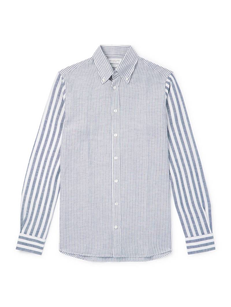 Richard James - Slim-Fit Button-Down Collar Striped Linen and Cotton-Blend Shirt - Men - Blue - UK/US 15 von Richard James