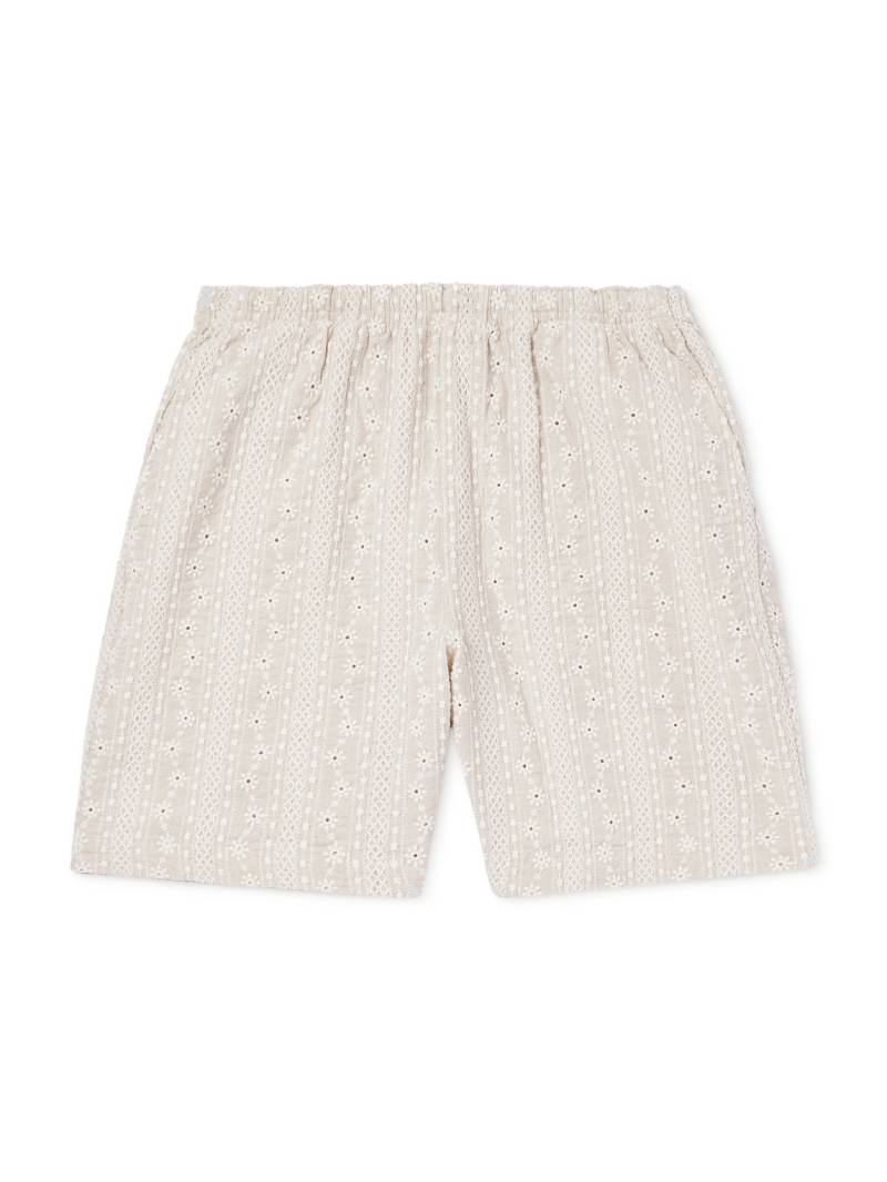 Richard James - Straight-Leg Embroidered Cotton and Linen-Blend Shorts - Men - Neutrals - XL von Richard James