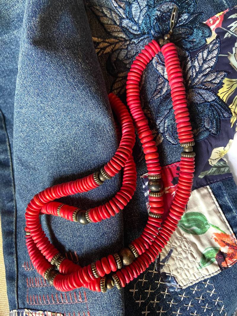 Vintage Boho Halskette Doppelstrang Rosa Und Silber Perlen von Richarme