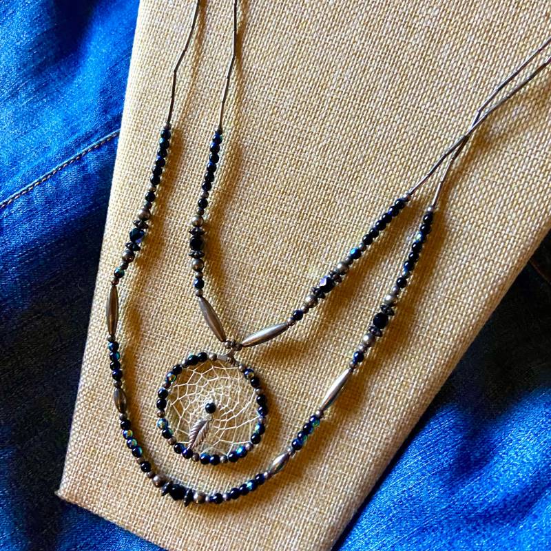 Vintage Lange Doppelstrang Perlen Traumfänger Halskette Boho Layered Piece von Richarme