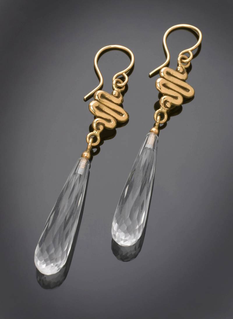 14Kt Gelb Solid Gold Bergkristall Briolette Squiggle Ohrringe von RichelleJewelry