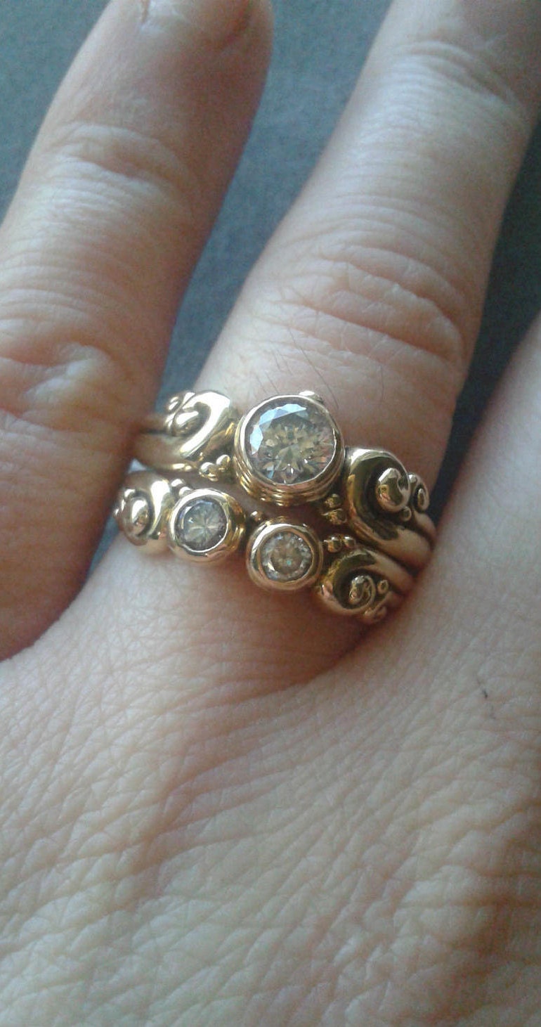 14Kt Gold Verlobungsring & Ehering Set von RichelleJewelry