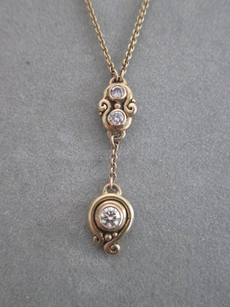 14Kt Solid Gold Diamond Swirl Braut Lariat Halskette, April Birthstone von RichelleJewelry