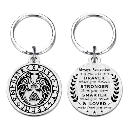 Richesele Wikinger Schlüsselanhänger für Männer und Frauen – nordische Mythologie Wikinger Schlüssel Chian – Wikinger-Kompass Raben-Amulett Geschenke, Odin Ravens Schlüsselanhänger, Small von Richesele
