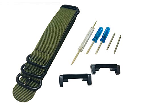 Richie strap Uhrenarmband, 22 mm, 5-Ring-Nylon, GSteel Metall-Adapter-Set für Casio GShock G-Steel-Modelle GST100, GSTB100, GST300, GST400, GST410, GSTW120L, GSTW310, grün, Armband von Richie strap