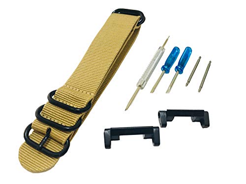 Richie Strap ] 22 mm 5-Ring-Nylon-Uhrenarmband, GSteel-Metall-Adapter-Set für Casio GShock G-Steel-Modelle GST100 GSTB100 GST300 GST400 GST410 GSTW120L GSTW310, khaki, Riemen von Richie strap