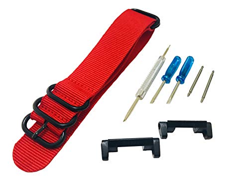 Richie strap Uhrenarmband, 22 mm, 5-Ring-Nylon, GSteel Metall-Adapter-Set für Casio GShock G-Steel-Modelle GST100, GSTB100, GST300, GST400, GST410, GSTW120L, GSTW310, rot, Armband von Richie strap