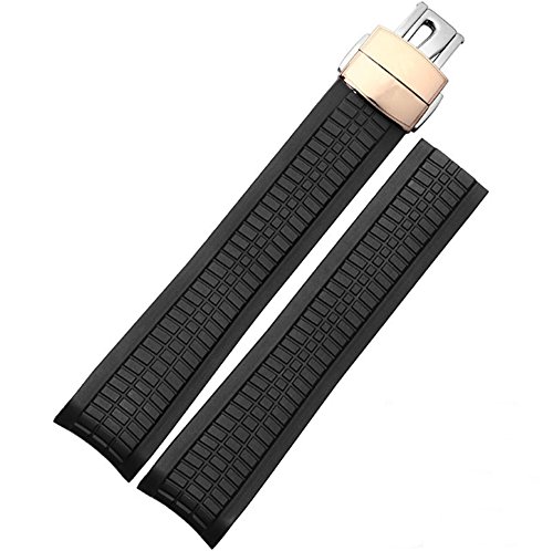 Richie strap Silikonband, 21 mm, für Patek Philippe Aquanaut [5164/5165], Schwarz (Rose Gold Buckle), Riemen von Richie strap