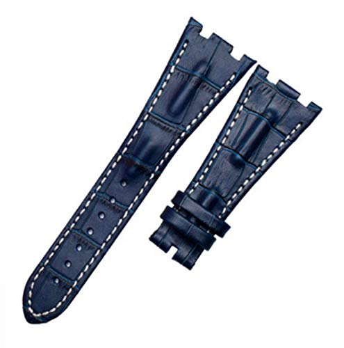 Richie strap 28 mm schwarzes Leder-Uhrenarmband passend für Audemars Piguet Royal OAK AP100, Blau (weiße Linie), Gurt von Richie strap