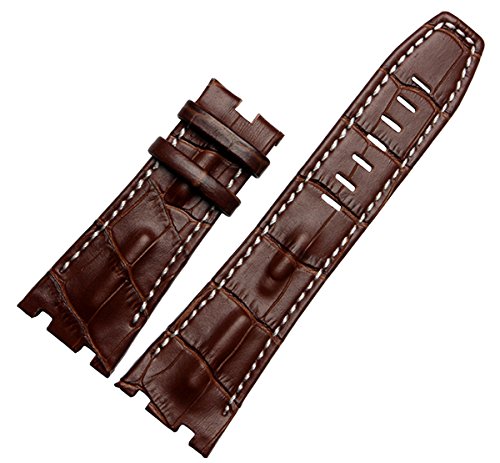 Richie strap 28 mm schwarzes Leder-Uhrenarmband passend für Audemars Piguet Royal OAK AP100, Braun (weiße Linie), Gurt von Richie strap