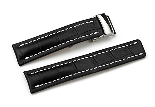 [Richie Strap] schwarz 22 mm/24 mm Lederarmband Uhrenarmband Faltschließe für Armbanduhr Breitling Navitimer Transocean BA57 A193701 760P2, 24 mm, Leder von Richie strap