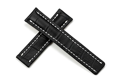 Richie strap 22 mm/24 mm Lederarmband für Breitling Navitimer Transocean BA57 A193701 760P2, Schwarz , 24 mm, Armband von Richie strap