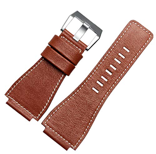 Richie strap Uhrenarmband aus Leder, konvex, 35 x 24 mm, für Bell Ross BR01/BR03, Braun (silberfarbene Schnalle)., Riemen von Richie strap