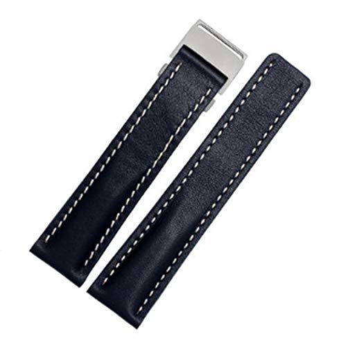 Richie strap Uhrenarmband aus Leder, 22 mm, 24 mm, Faltschließe für Breitling Superocean Héritage, Blau (silberfarbene Schnalle), 22 mm, Riemen von Richie strap