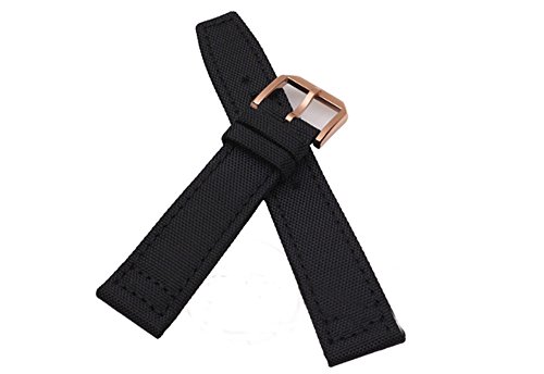 [Richie-Armband] 20 mm, 21 mm, 22 mm, Leinen-Leder-Uhrenarmband, passend für IWC Pilotenuhren, Schwarz (Rose Gold Buckle), 21 mm, Riemen von Richie strap