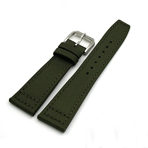 Richie strap 20 mm, 21 mm, 22 mm, Canvas-Lederarmband, passend für IWC-Pilotenuhren, Grün (silberfarbene Schnalle), 21 mm, Armband von Richie strap