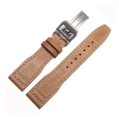 Richie strap Uhrenarmband aus geprägtem und glattem Leder, 22 mm, für IWC Pilot IW377709 IW502802 Uhren, Braun glatt (silberfarbene Schnalle), Riemen von Richie strap