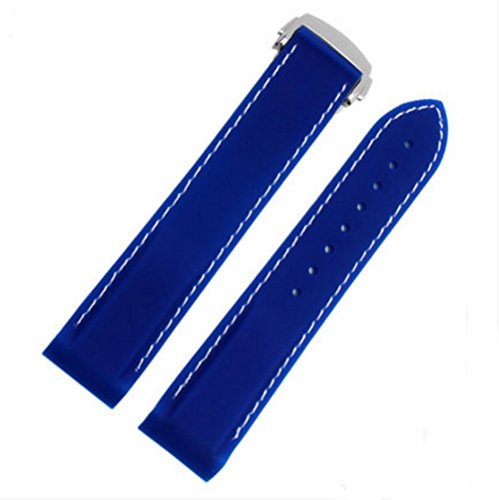 Richie strap 20 mm/22 mm Gummi-Silikonarmband mit Schnalle für Omega Watch Seamaster Planet Ocean De Ville, Blau (weiße Linie), 20 mm, Armband von Richie strap