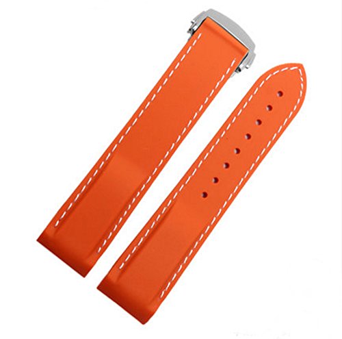 Richie strap 20 mm/22 mm Gummi-Silikonarmband mit Schnalle für Omega Watch Seamaster Planet Ocean De Ville, Orange (weiße Linie), 22 mm, Armband von Richie strap