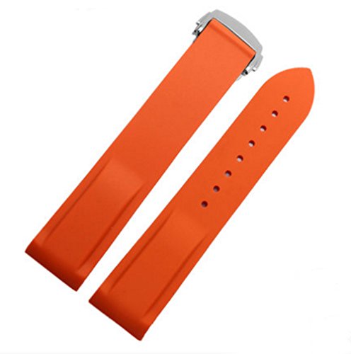 Richie strap 20 mm/22 mm Gummi-Silikonarmband mit Schnalle für Omega Watch Seamaster Planet Ocean De Ville, Orange, 20 mm, Armband von Richie strap