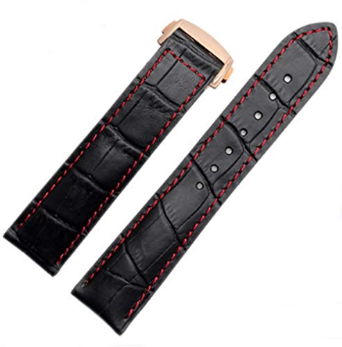 Richie strap Uhrenarmband, 19 mm/20 mm/22 mm, schwarz/braun, Leder, Faltschließe, passend für Omega [SpeedMaster] [De Ville], Schwarz (roter Gewinde) (rotgoldene Schnalle), 19 mm, Riemen von Richie strap