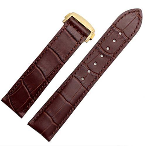 Richie strap Uhrenarmband, 19 mm/20 mm/22 mm, schwarz/braun, Leder, Faltschließe, passend für Omega [SpeedMaster] [De Ville], Braun (goldene Schnalle), 19 mm, Riemen von Richie strap