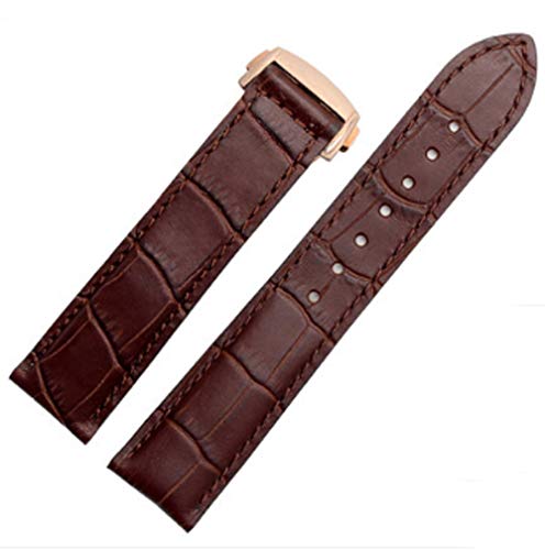 Richie strap Uhrenarmband, 19 mm/20 mm/22 mm, schwarz/braun, Leder, Faltschließe, passend für Omega [SpeedMaster] [De Ville], Braun (rotgoldene Schnalle), 19 mm, Riemen von Richie strap