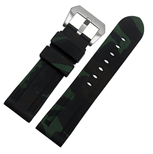 Richie strap 24 mm Uhrenarmband für Taucher, Gummi, Silikon, PVD-Schnalle, passend für Panerai Luminor, Dunkelgrün (silberfarbene Schnalle), Armband, Taucher von Richie strap