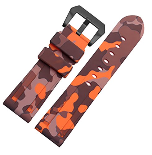 Richie strap 24 mm Camouflage Taucher Gummi Silikon Uhrenarmband PVD Tang-Schnalle Armband passend für Panerai Luminor, Orange (schwarze Schnalle), Taucher von Richie strap