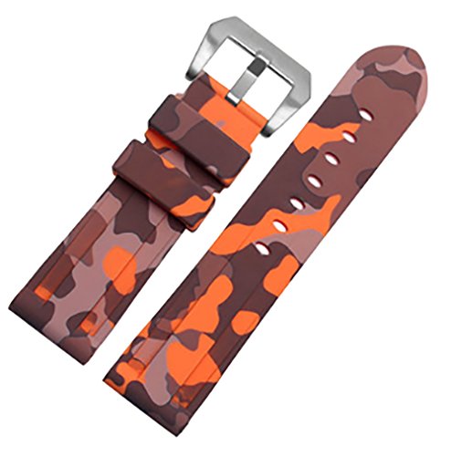 Richie strap 24 mm Camouflage Taucher Gummi Silikon Uhrenarmband PVD Tang-Schnalle Armband passend für Panerai Luminor, Orange (silberfarbene Schnalle), Taucher von Richie strap