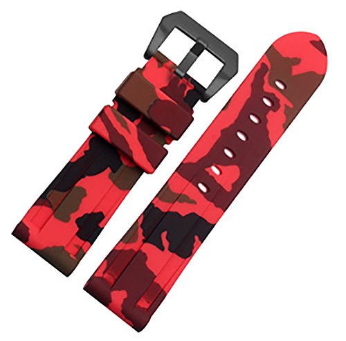 Richie strap 24 mm Camouflage Taucher Gummi Silikon Uhrenarmband PVD Tang-Schnalle Armband passend für Panerai Luminor, Rot (schwarze Schnalle), Riemen von Richie strap