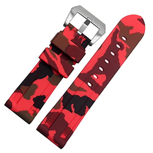 Richie strap 24 mm Camouflage Taucher Gummi Silikon Uhrenarmband PVD Tang-Schnalle Armband passend für Panerai Luminor, Rot (Silver Buckle), Taucher von Richie strap