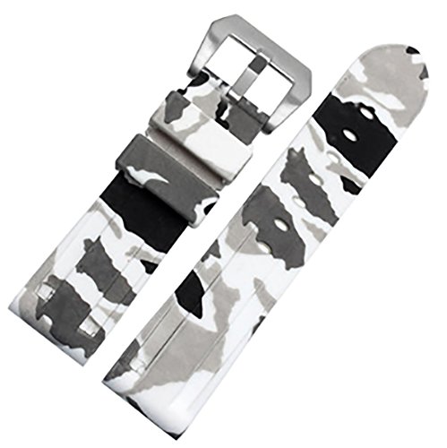 Richie strap 24 mm Camouflage Taucher Gummi Silikon Uhrenarmband PVD Tang-Schnalle Armband passend für Panerai Luminor, Weiß (Silver Buckle), Riemen von Richie strap