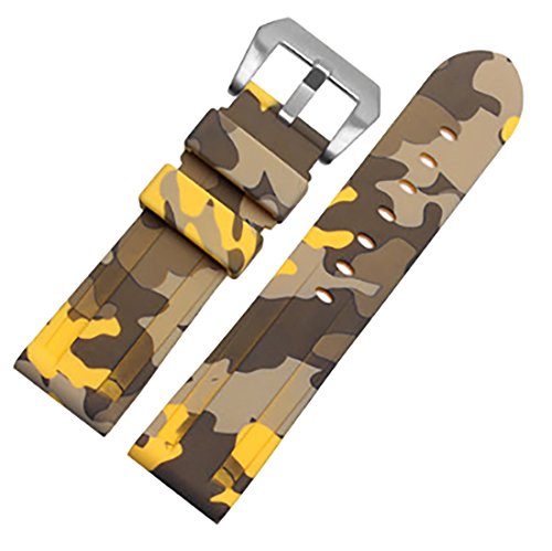 Richie strap 24 mm Camouflage Taucher Gummi Silikon Uhrenarmband PVD Tang-Schnalle Armband passend für Panerai Luminor, Gelb (silberfarbene Schnalle), Taucher von Richie strap