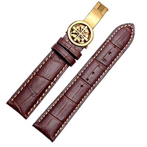 20 mm/21 mm/22 mm schwarz/braun Leder Uhrenarmband für Faltschließe mit Schnalle aus 316L-Edelstahl, für Omega De Ville-Uhrenbänder Patek Philippe, Braun (weiße Linie) (goldene Schnalle)., 20 mm, von Richie strap