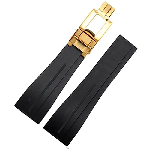 schwarz 20 mm/21 mm Gummi-Uhrenarmband Faltschließe Ersatz passend für Rolex Yacht Master Oysterflex Submariner GMT Daytona 5513/16800/14060/16610/16613, Schwarz (Gold Buckle), 21 mm, Riemen von Richie strap