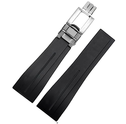20 mm/21 mm Gummi-Uhrenarmband mit Faltschließe, Ersatz für Rolex Yacht Master Oysterflex Submariner GMT Daytona 5513/16800/14060, Schwarz (silberfarbene Schnalle), 20 mm, Riemen von Richie strap