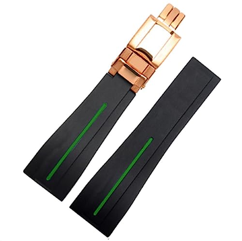 Richie strap 20 mm/21 mm Gummi-Uhrenarmband, Ersatzschnalle, passend für Rolex Yacht Master Oysterflex Submariner GMT Daytona 5513/16800/14060/16610/16613, Grün (rotgoldene Schnalle), 20 mm, Armband von Richie strap