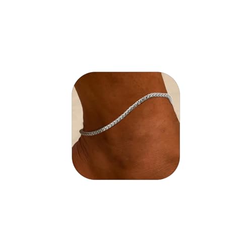 Richsteel damen Fußkette 3mm breit 23cm +5cm breit Fußkettchen Weizenkette Fußkette mit Geschenkebox für Party Geburtstag Alltag von Richsteel