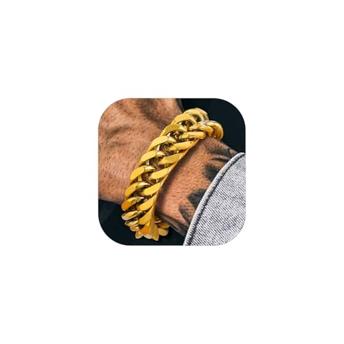 Richsteel 17mm lang breit Kubanischer Armband Hip pop Cuban Armskette 23cm lang Panzerarmband Bestes Geschenk für Geburtstag Valentinstag Geburtstag von Richsteel