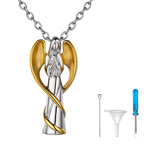 Richsteel 18k vergoldet plattiert Memorial Asche Andenken Jungfrau Maria Anhänger mit Engelsflüge mit verstellbarer O Kette von Richsteel